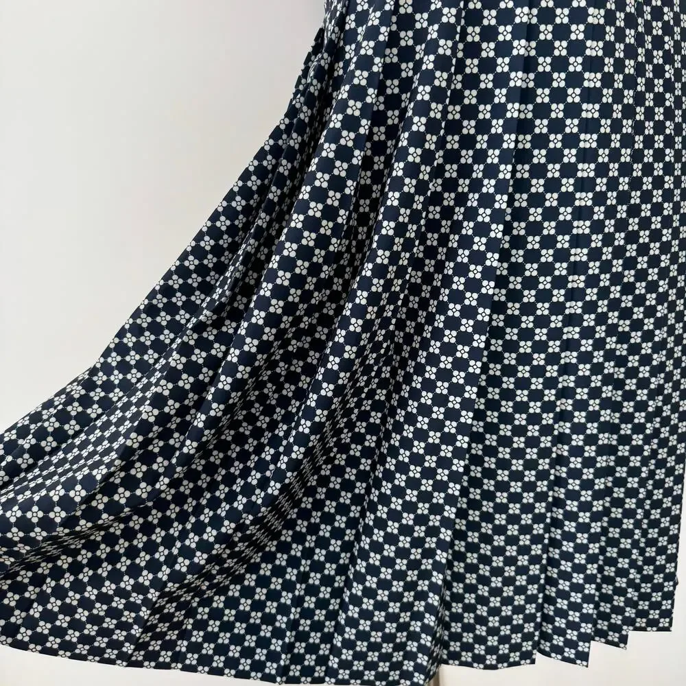 Tory Burch Performance Pleated Golf Dress Sleeveless Navy White Print XL NWOT